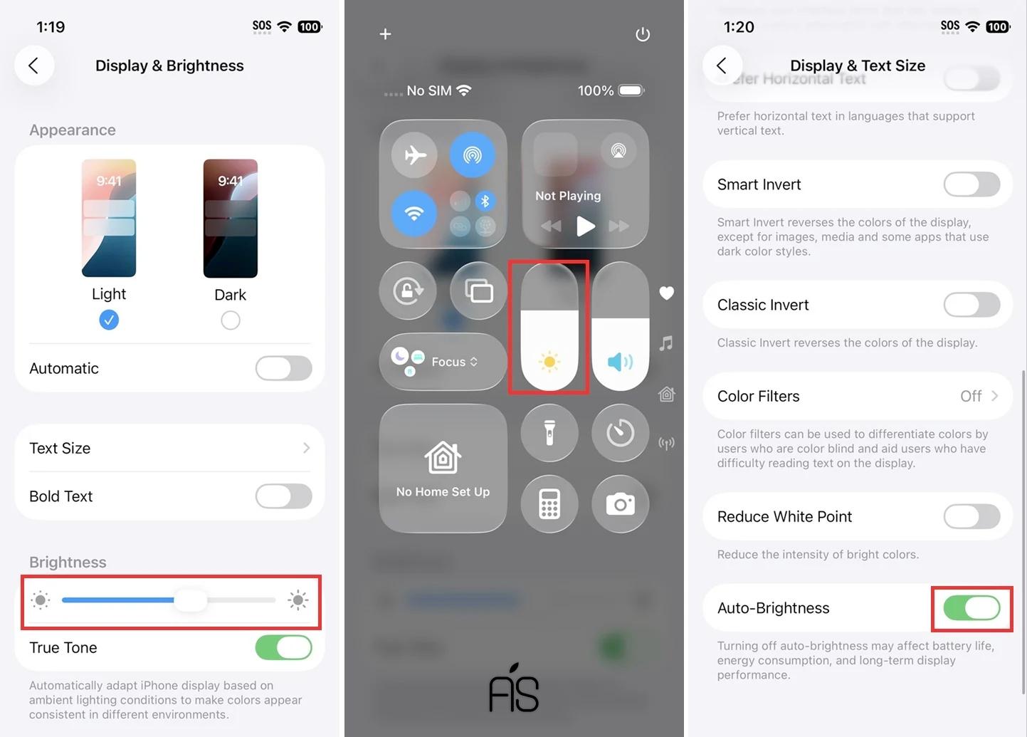کاهش روشنایی صفحه + خاموش کردن Auto-Brightness