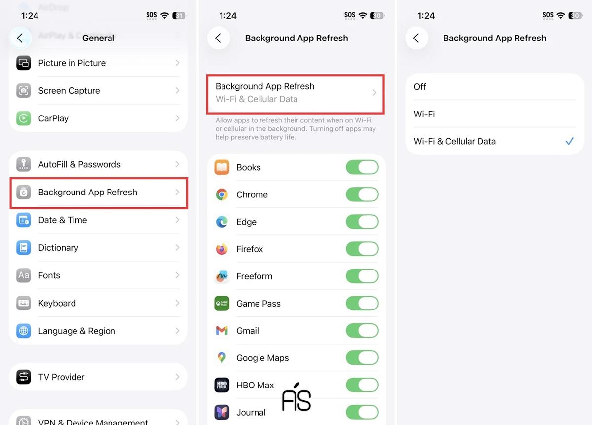 خاموش کردن Background App Refresh