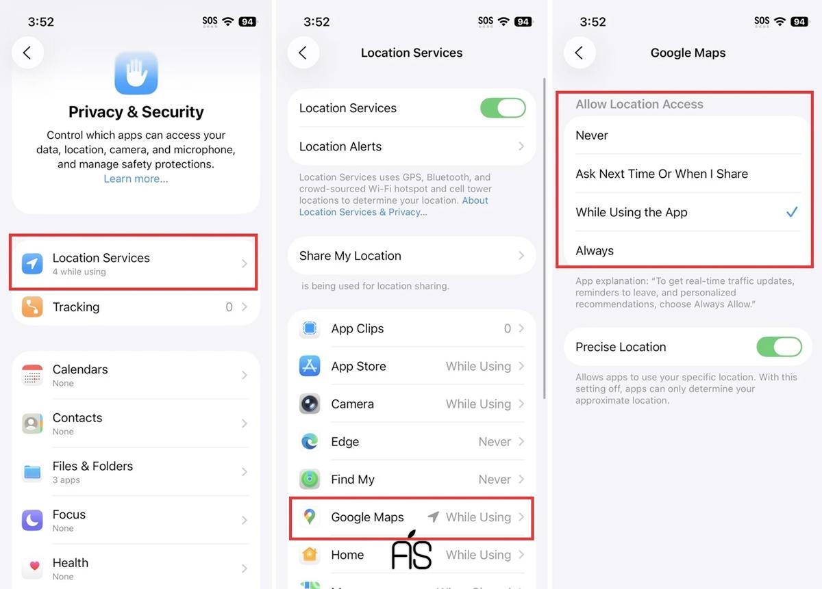 مدیریت Location Services (GPS)